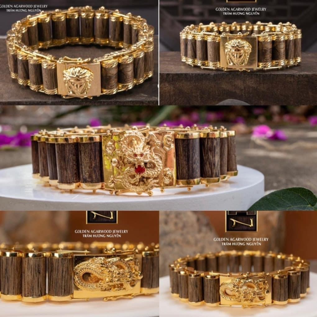 Luxury agarwood bracelet with gold details